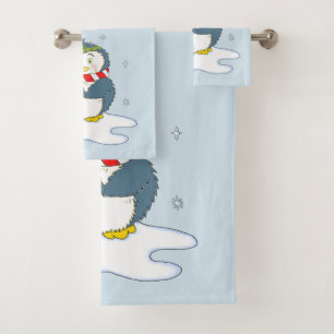Adorable Christmas Penguin Bath Towel Set