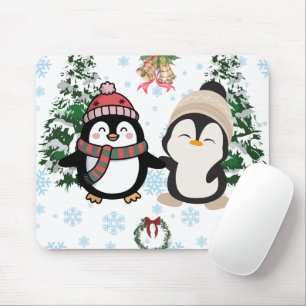 Adorable Christmas Penguin Couple Mousepad
