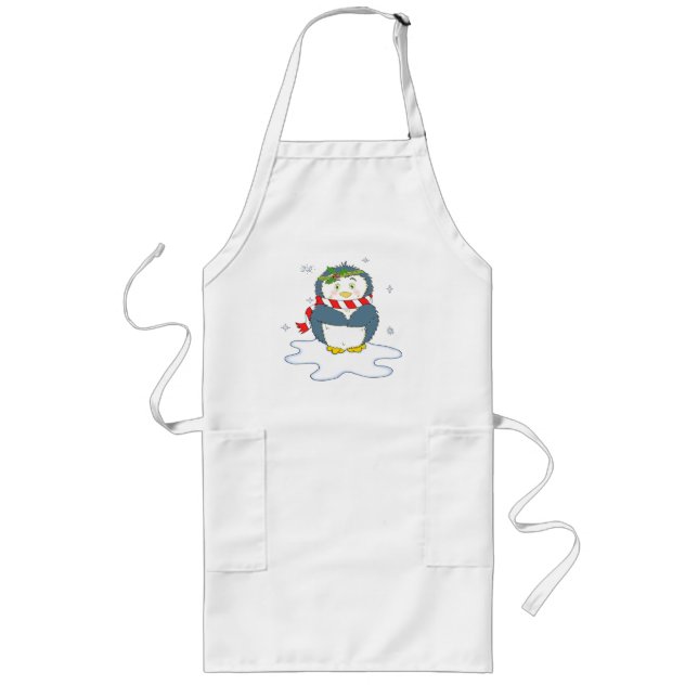 Adorable Christmas Penguin Long Apron (Front)