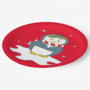 Adorable Christmas Penguin Paper Plate