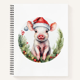 Adorable Christmas Piglet illustration featuring  Notebook