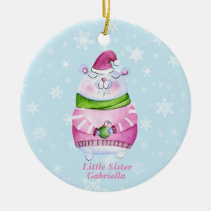 Adorable Christmas Polar Bear Little Sister Ceramic Tree Decoration