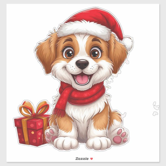 Adorable Christmas puppy With Santa Hat (Sheet)