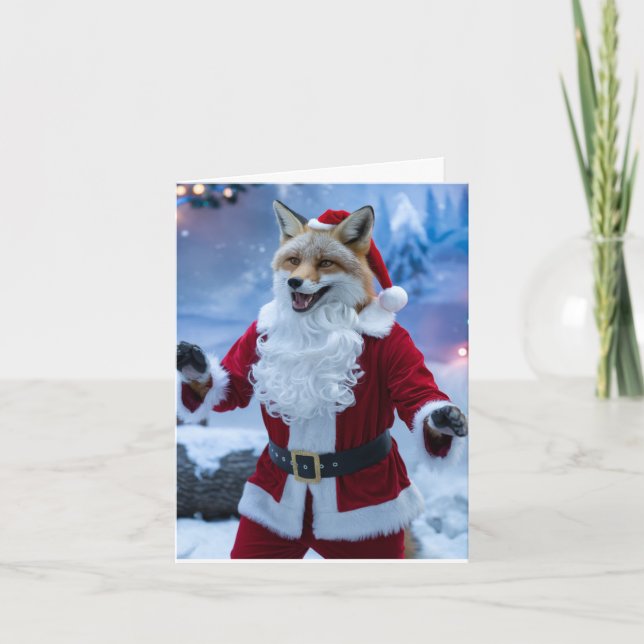 Adorable Christmas Red Fox Sings  Card (Front)