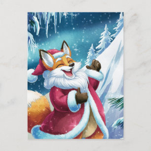 Adorable Christmas Red Fox Sings Postcard