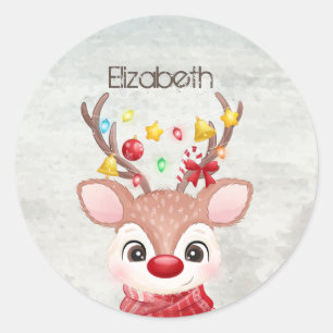 Adorable Christmas Reindeer Classic Round Sticker