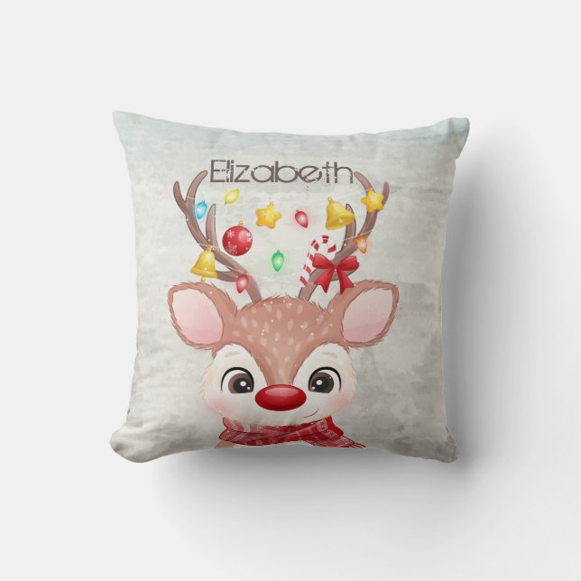Adorable Christmas Reindeer  Cushion (Front)