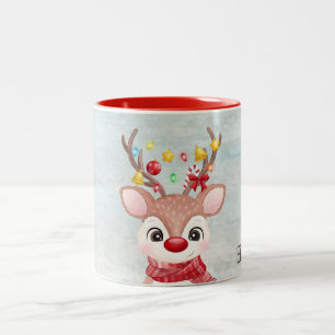 Adorable Christmas Reindeer  Two-Tone Coffee Mug