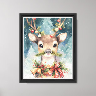 Adorable Christmas Reindeer Watercolor Wall Decor