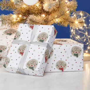 Adorable Christmas Reindeer - white Wrapping Paper