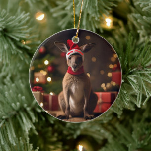 Adorable Christmas Santa Kangaroo, Ceramic Tree Decoration