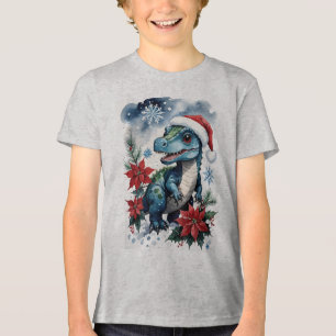 Adorable Christmas Santa T-Rex Santa Tri-Blend Shirt