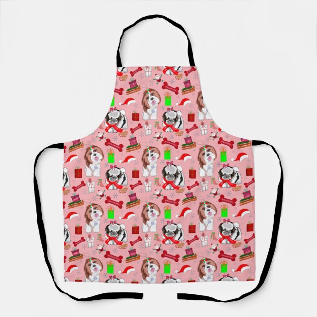 Adorable Christmas Shih Tzu Pattern  Apron (Front)