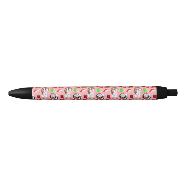 Adorable Christmas Shih Tzu Pattern  Black Ink Pen (Front)