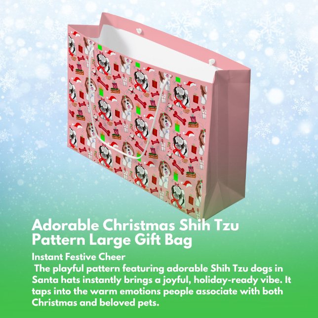Adorable Christmas Shih Tzu Pattern Large Gift Bag (Creator Uploaded)