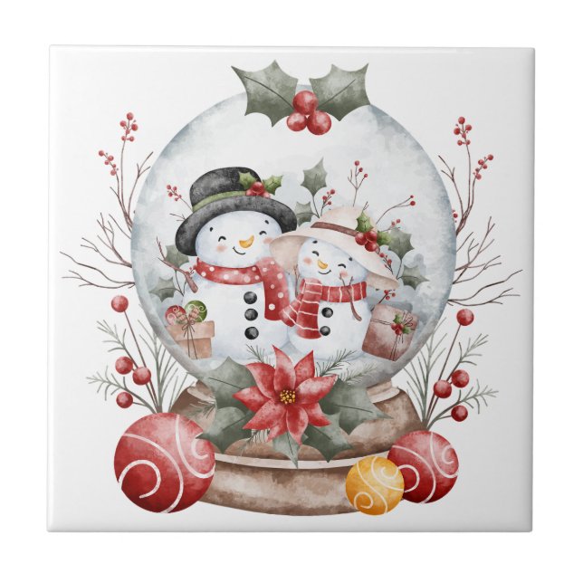 Adorable Christmas Snowman Ceramic Tile (Front)
