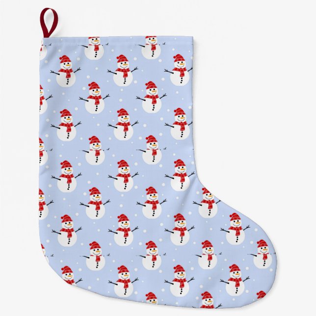 Adorable Christmas Snowman Patterns Festive  Large Christmas Stocking (Front)