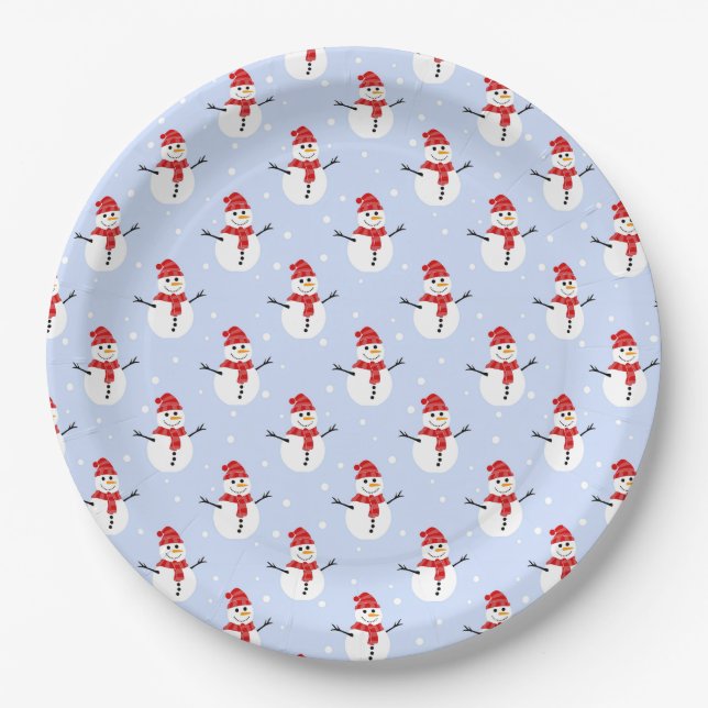 Adorable Christmas Snowman Patterns Festive  Paper Plate (Front)