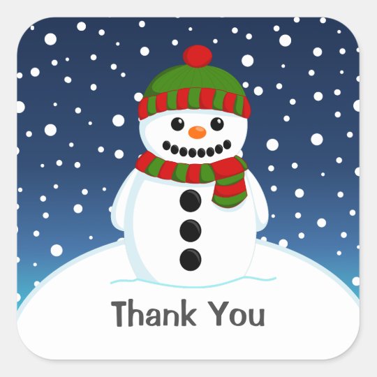 Adorable Christmas Snowman Thank You Square Sticker | Zazzle.co.uk