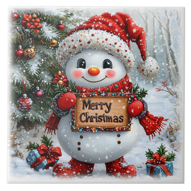 Adorable Christmas Snowman Tile (Front)