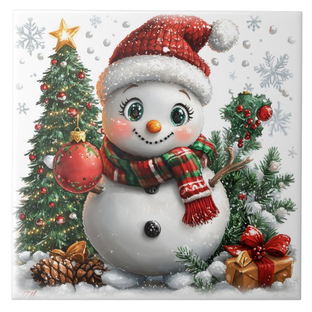 Adorable Christmas Snowman Tile (Front)