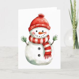 Adorable Christmas Snowman with Pine Tree BLANK Holiday Card