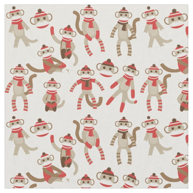 Adorable Christmas Sock Monkey Fabric (Close Up)