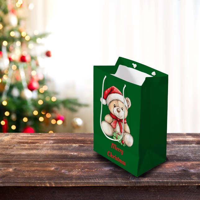 Adorable Christmas Teddy Bear Medium Gift Bag (Creator Uploaded)