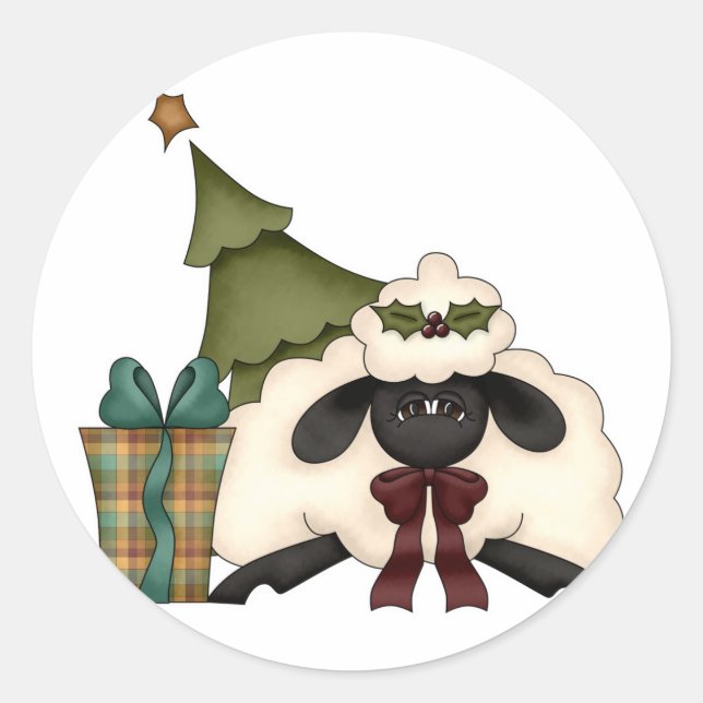 adorable christmas time sheep classic round sticker (Front)