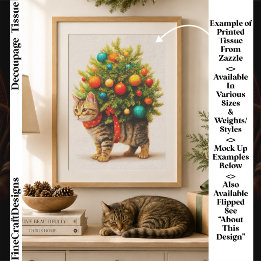 Adorable Christmas Tree Cat/Kitten FN8L Decoupage Tissue Paper