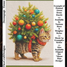 Adorable Christmas Tree Cat/Kitten FN8R Decoupage Tissue Paper