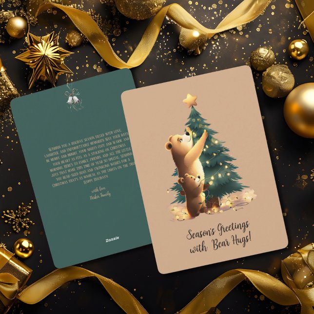 Adorable Christmas Tree with Bears Decorating Holiday Card (Creator Uploaded)