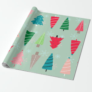 Adorable Christmas trees pastel green snowflakes Wrapping Paper