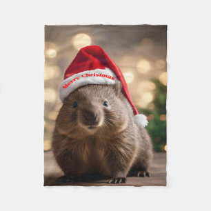 Adorable Christmas Wombat, Fleece Blanket