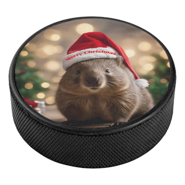 Adorable Christmas Wombat,  Hockey Puck (3/4)