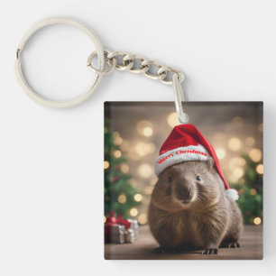 Adorable Christmas Wombat, Key Ring