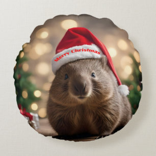 Adorable Christmas Wombat, Round Cushion