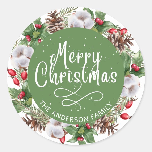 Adorable Christmas Wreath Classic Round Sticker (Front)