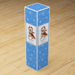 Adorable Christmas Yorkie In Santa Hat Snowflakes  Wine Box<br><div class="desc">A very cute Yorkie dressed up for the Christmas season in a Santa hat. An awesome way to make the wine bottle gift box special and festive. This box has many different uses, it can be for Sparkling Apple Cider or Non-alcoholic wine, to add to the festive atmosphere for your...</div>