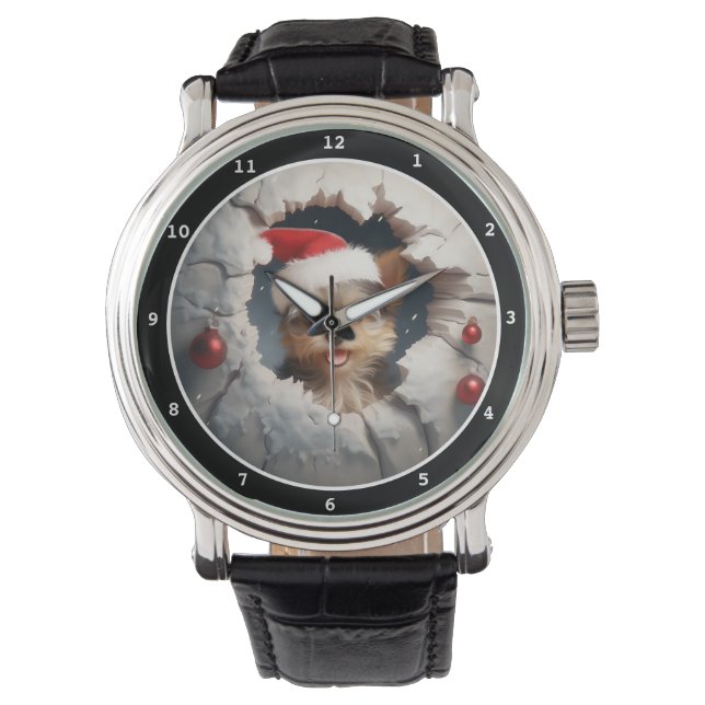 Adorable Christmas Yorkshire Terrier in Santa Hat Watch (Front)