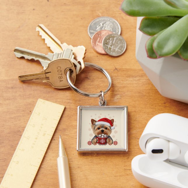 Adorable Christmas Yorkshire Terrier Key Ring (Desk)