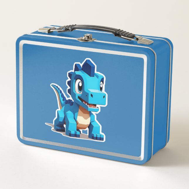 Adorable Chubby Dinosaur Metal Lunch Box (Front)