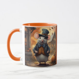 Adorable chubby mouse in coat and hat Halloween Mug