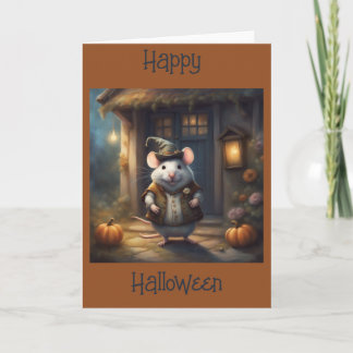 adorable chubby mouse in Halloween costume Card