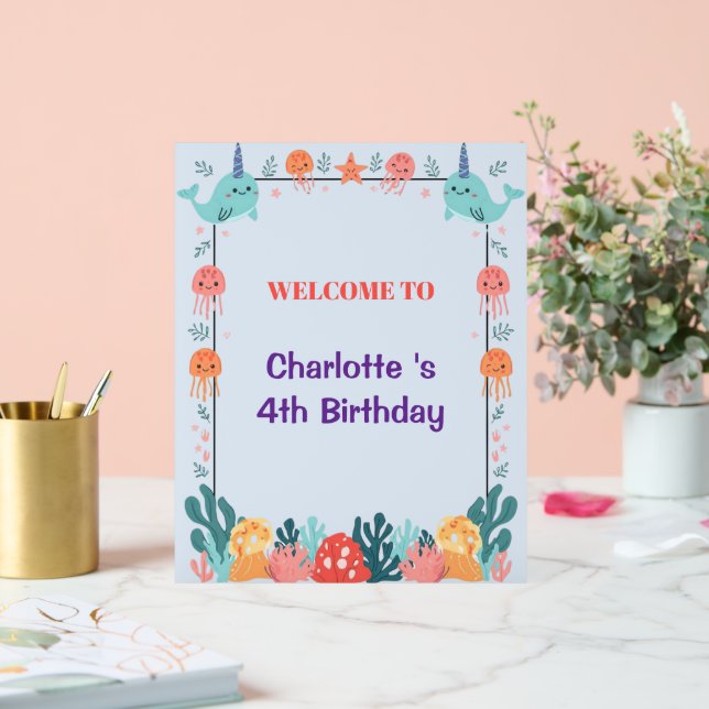 Adorable Chubby Narwhal Whale fish Seamless Sea Li Acrylic Sign (Wedding)