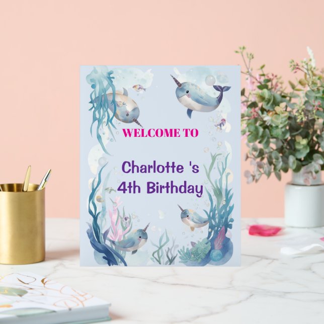 Adorable Chubby Narwhal Whale fish Seamless Sea Li Acrylic Sign (Wedding)