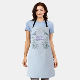 Adorable Chubby Narwhal Whale fish Seamless Sea Li Apron