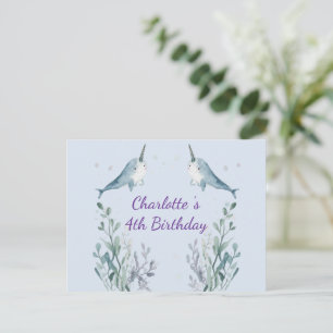 Adorable Chubby Narwhal Whale fish Seamless Sea Li Holiday Postcard