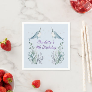 Adorable Chubby Narwhal Whale fish Seamless Sea Li Napkin
