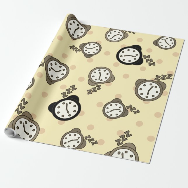 Adorable clocks beige party wrapping paper (Unrolled)